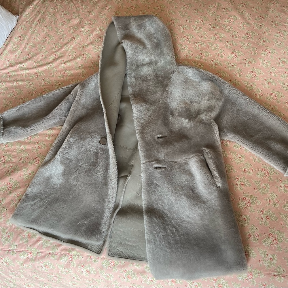 HiSO Baylie Reversible Hooded Shearling Coat NWT